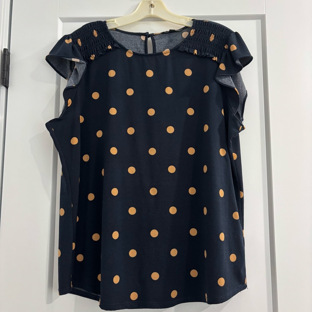 Adrianna Papell Blue Orange Polka Dot Blouse, Size XL